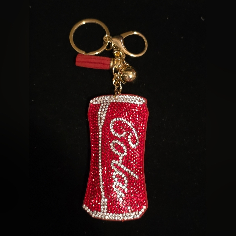 Cola Red and Silver Rhinestone Bag Charm / Keychain